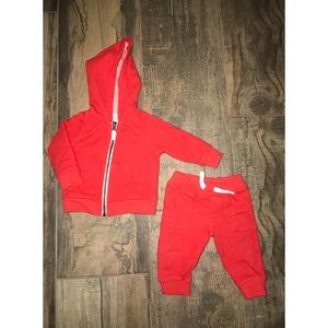 Red two piece jacket and sweat pant set. 0-6 mth